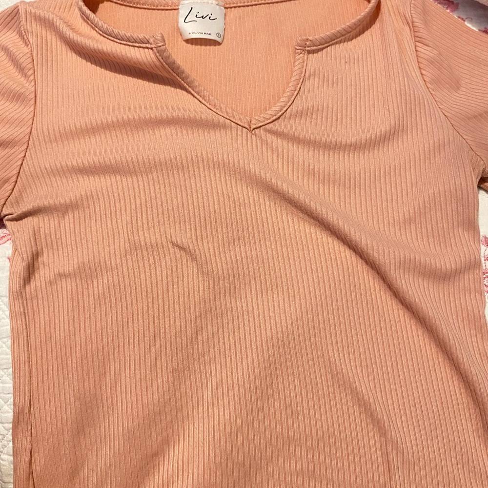Olivia Rae Peach Ribbed Short Sleeve Tee